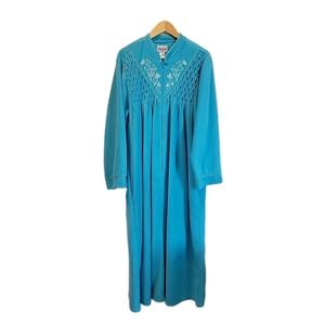 Vintage Anthony Richards Fleece Long Sleeve Zip Robe House Coat Sz 1X Blue Teal
